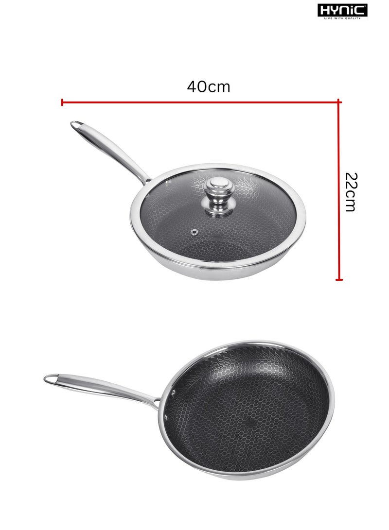Hynic Tri-Ply Stainless Steel Frypan/Wok Pan, 22cm Honeycomb Non-Stick Induction Compatible Cookware, Durable & Rust-Free - Image 4