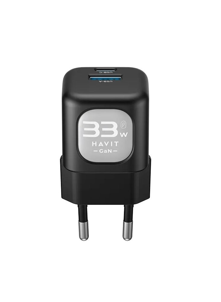 havit mini Charger Wall Charger with GAN technology and PPS 33W from PD +30 W Dual Port Smart Electric PD 3.0 Compatible Laptop with Mobile and Watch model UC230EU - black  - Image 2