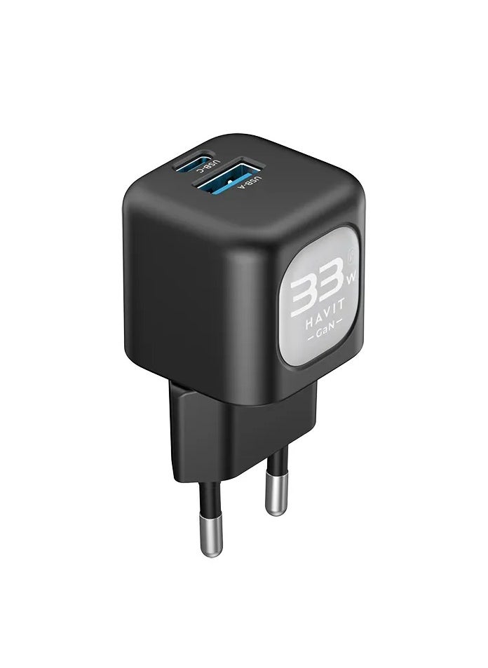 havit mini Charger Wall Charger with GAN technology and PPS 33W from PD +30 W Dual Port Smart Electric PD 3.0 Compatible Laptop with Mobile and Watch model UC230EU - black  - Image 4