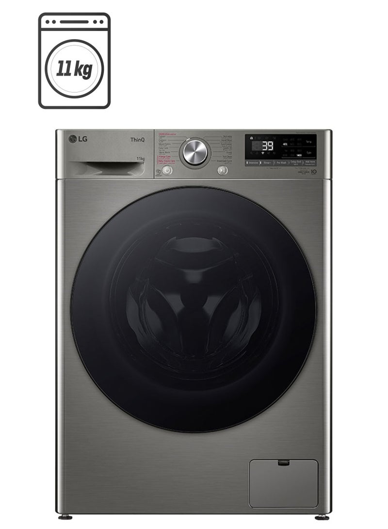 LG 11 Kg Front Load Vivace Washing Machine, AI Direct Drive Motor, Steam, Smart Diagnosis, 1400 RPM, 10 Years Warranty On Motor, Full Stainless Steel Bigger Drum 11 kg F4V5EYLYP Stainless Silver - Image 1