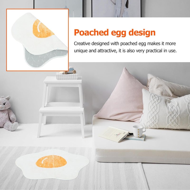 OSALADI Anti-Skid Lambswool Poached Egg Floor Mat Soft Bedroom Rug Machine Washable Non-Slip Carpet for Entryway Dormitory Home Office Cozy Bedside Cushion Cute Cartoon Design - Image 3