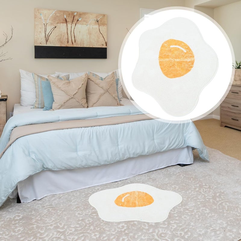 OSALADI Anti-Skid Lambswool Poached Egg Floor Mat Soft Bedroom Rug Machine Washable Non-Slip Carpet for Entryway Dormitory Home Office Cozy Bedside Cushion Cute Cartoon Design - Image 4