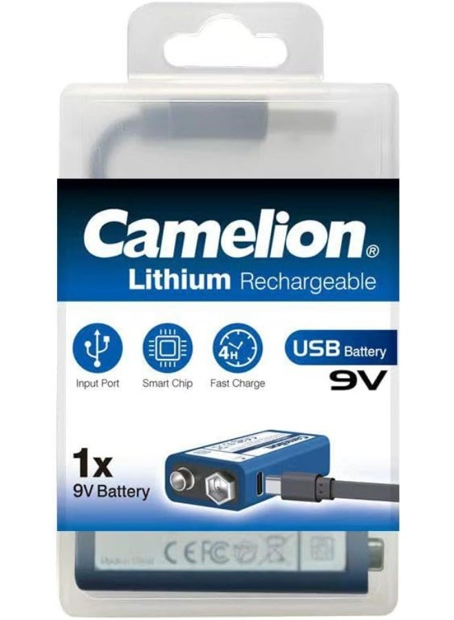 كاميليون Camelion 9V Rechargeable Lithium Battery USB-C – 5000mWh 9V Block Battery with Fast Charging & Smart Chip for Microphones, Smoke Detectors, Toys & Electronics - Image 1