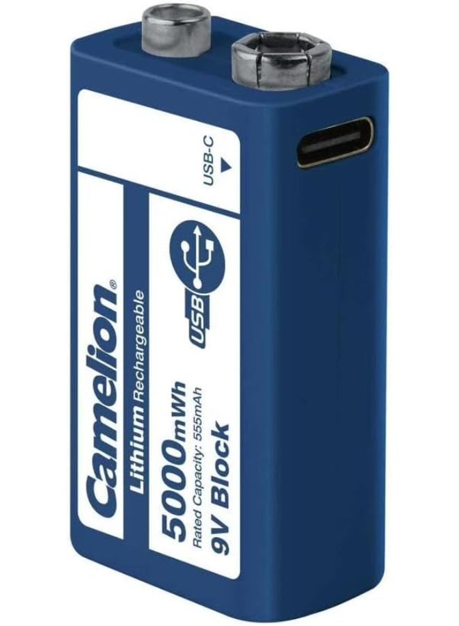 كاميليون Camelion 9V Rechargeable Lithium Battery USB-C – 5000mWh 9V Block Battery with Fast Charging & Smart Chip for Microphones, Smoke Detectors, Toys & Electronics - Image 2