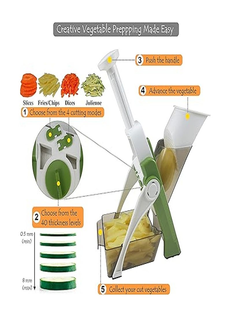 Generic Once for All's Safest Mandoline Vegetable Slicer: 4 Cutting Modes & 40 Thicknesses to Slice, Dice, Chop, Julienne, Chip Veggies, Injury-Free Design, with Container, Brush & 5 Recipe eBooks  - Image 5