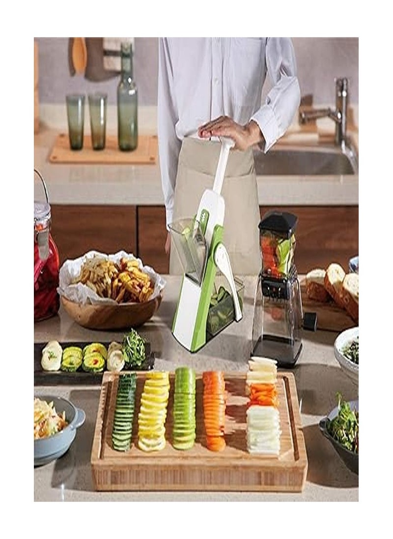 Generic Once for All's Safest Mandoline Vegetable Slicer: 4 Cutting Modes & 40 Thicknesses to Slice, Dice, Chop, Julienne, Chip Veggies, Injury-Free Design, with Container, Brush & 5 Recipe eBooks  - Image 2