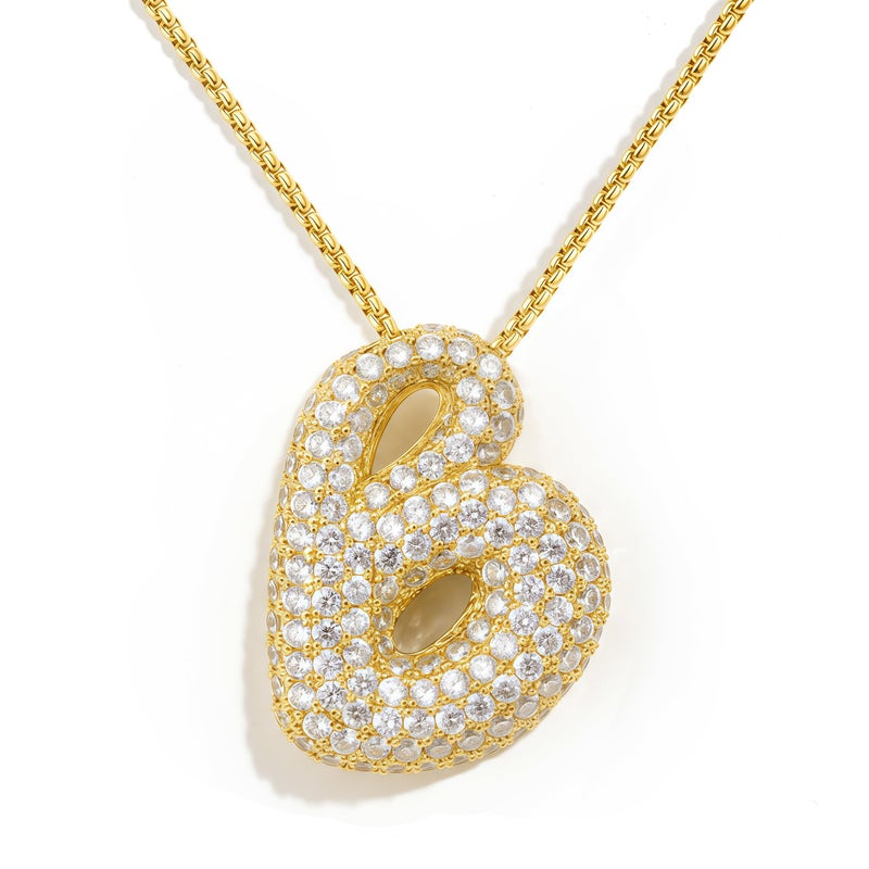 AGGRAD Bubble Letter Necklace 14k Gold Plated Balloon Initial Diamond Pendant Chain Necklace Dainty Pave Fashion Jewelry Gift for Women Teen - B - Image 1
