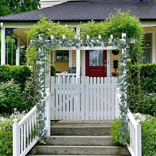 Tdas Artificial Eucalyptus Garland Plant Leaves Hanging Flower Home Décor Faux Silk Leaf Silver Dollar Vines Handmade Greenery Wedding Backdrop Indoor Outdoor Arch Wall Decoration - 1 Pc (Green) - Image 4