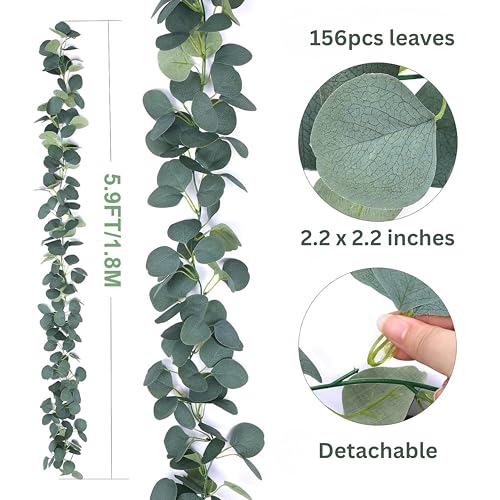 Tdas Artificial Eucalyptus Garland Plant Leaves Hanging Flower Home Décor Faux Silk Leaf Silver Dollar Vines Handmade Greenery Wedding Backdrop Indoor Outdoor Arch Wall Decoration - 1 Pc (Green) - Image 2