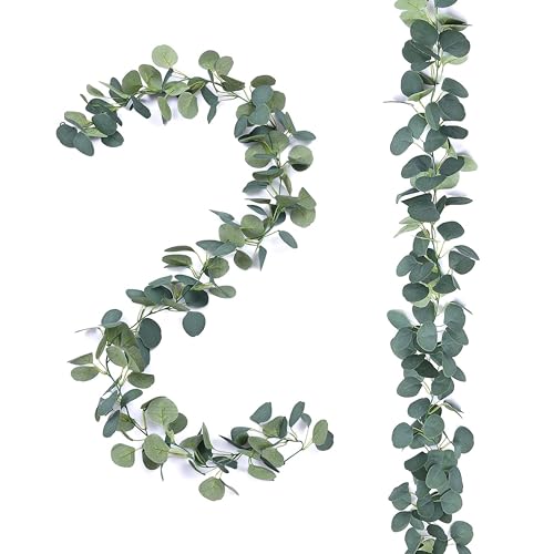 Tdas Artificial Eucalyptus Garland Plant Leaves Hanging Flower Home Décor Faux Silk Leaf Silver Dollar Vines Handmade Greenery Wedding Backdrop Indoor Outdoor Arch Wall Decoration - 1 Pc (Green) - Image 1