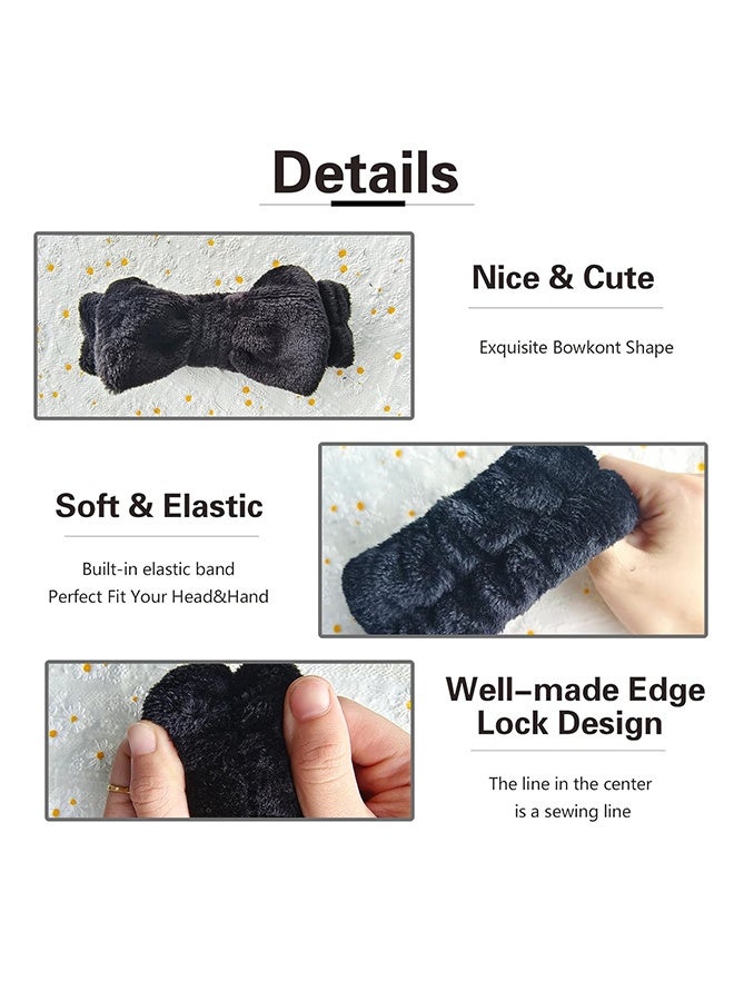 طقم من 6 قطع من عصابة الرأس وعصابة المعصم، عصابة رأس للمنتجات العناية بالبشرة لغسل الوجه، عصابة معصم للسيدات والفتيات لمنع تسرب السوائل من الذراعين (أسود ورمادي) - Image 4