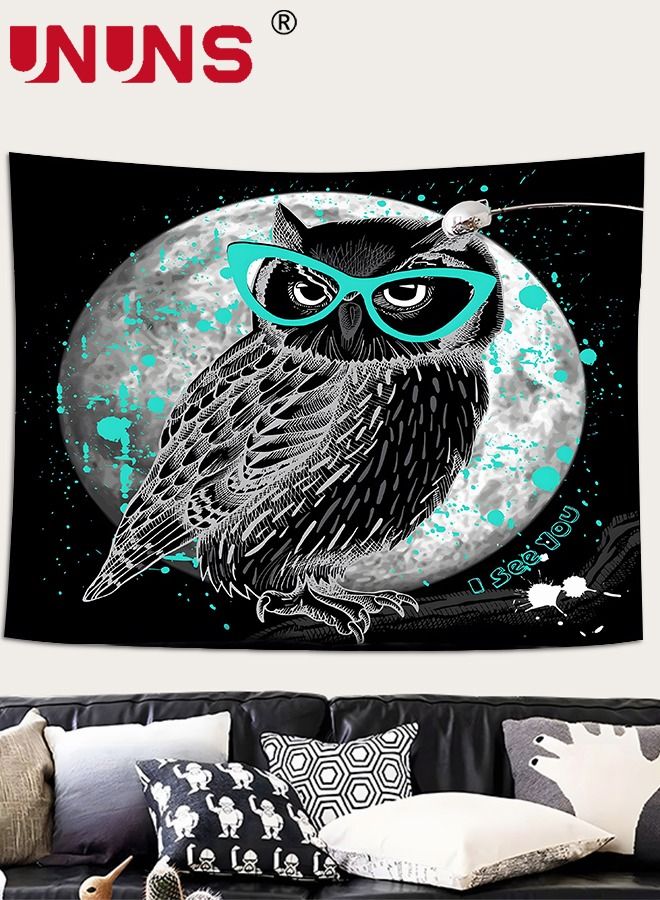 UNUNS نسيج معلق على الحائط مطبوع عليه بومة، نسيج فني طبيعي بألوان مائية لتزيين جدار الحيوان لغرفة النوم وغرفة المعيشة، 130 × 150 سم - Image 2