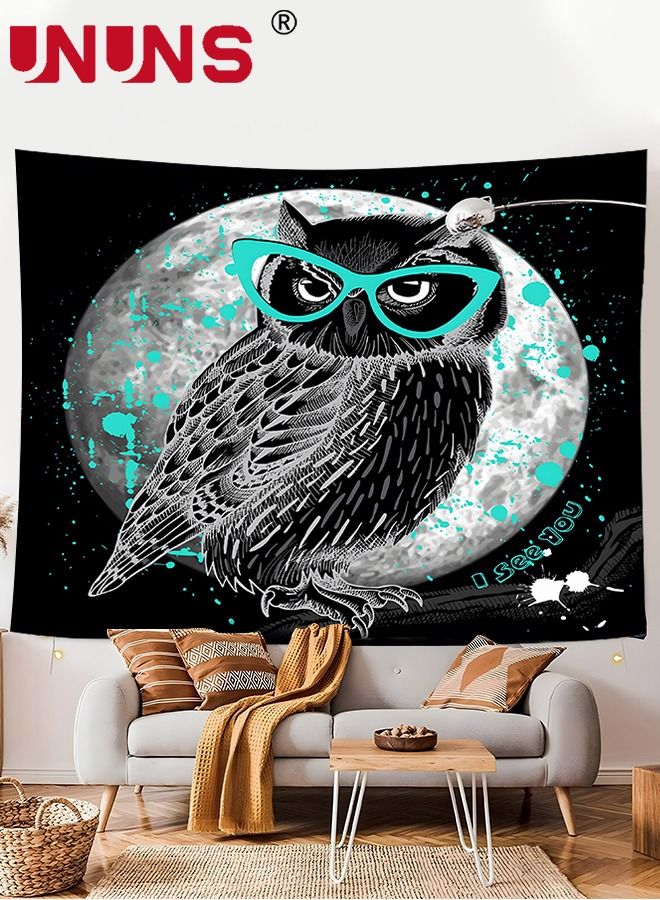 UNUNS نسيج معلق على الحائط مطبوع عليه بومة، نسيج فني طبيعي بألوان مائية لتزيين جدار الحيوان لغرفة النوم وغرفة المعيشة، 130 × 150 سم - Image 1