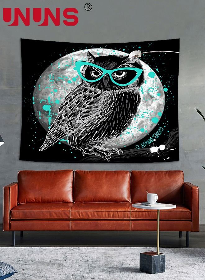 UNUNS نسيج معلق على الحائط مطبوع عليه بومة، نسيج فني طبيعي بألوان مائية لتزيين جدار الحيوان لغرفة النوم وغرفة المعيشة، 130 × 150 سم - Image 4