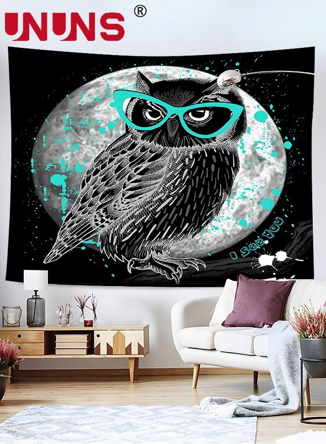 UNUNS نسيج معلق على الحائط مطبوع عليه بومة، نسيج فني طبيعي بألوان مائية لتزيين جدار الحيوان لغرفة النوم وغرفة المعيشة، 130 × 150 سم - Image 3