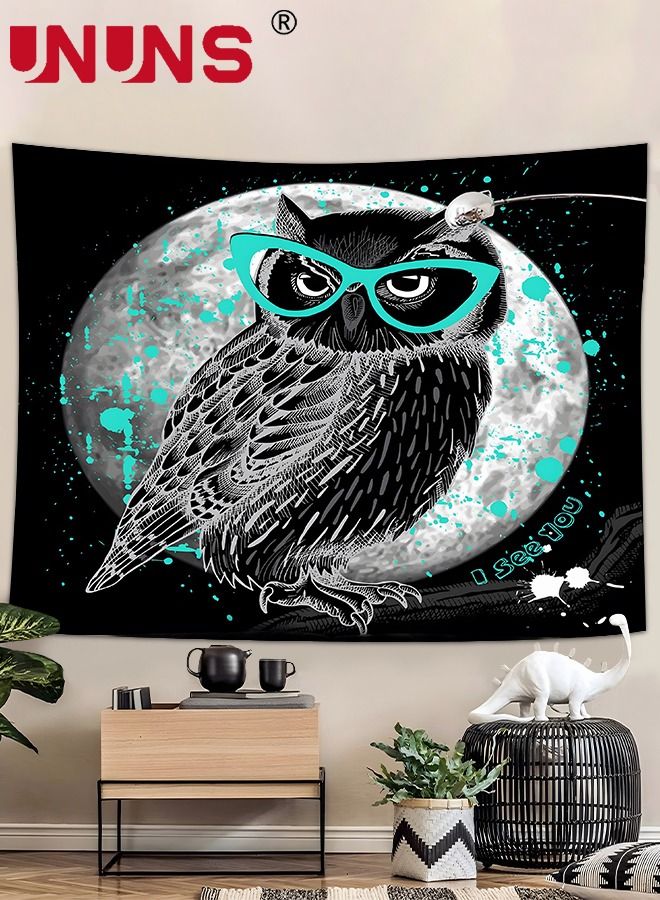 UNUNS نسيج معلق على الحائط مطبوع عليه بومة، نسيج فني طبيعي بألوان مائية لتزيين جدار الحيوان لغرفة النوم وغرفة المعيشة، 130 × 150 سم - Image 5