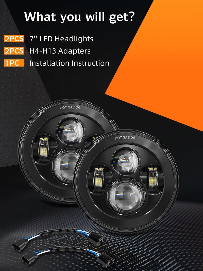 UNI-SHINE 2pcs Projector 7 Inch LED Headlights Hi/Lo Beam 7â€™â€™ Round Headlight H6024 LED Headlight Compatible with Jeep Wrangler JK CJ TJ fit for Miata, Chevy S2 - Image 2
