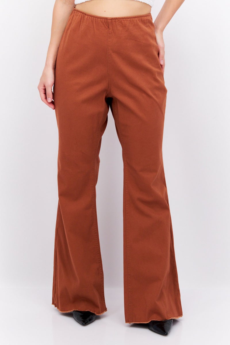 Tinseltown Women Plus Size High Rise Solid Stretchable Flared Pants, Brown - Image 1