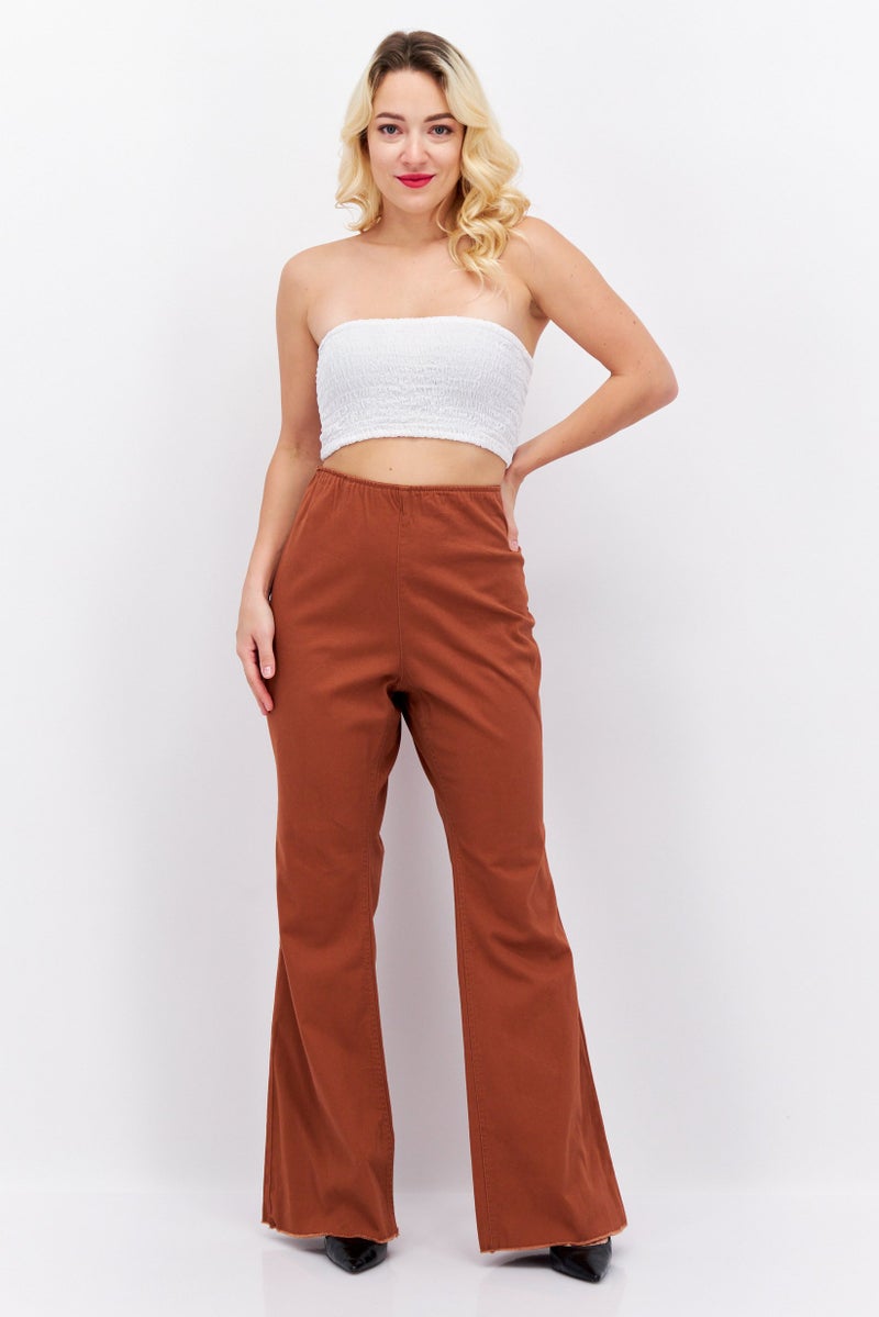 Tinseltown Women Plus Size High Rise Solid Stretchable Flared Pants, Brown - Image 3