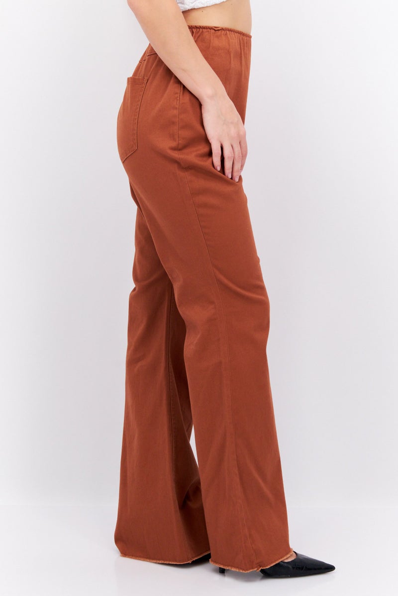 Tinseltown Women Plus Size High Rise Solid Stretchable Flared Pants, Brown - Image 4