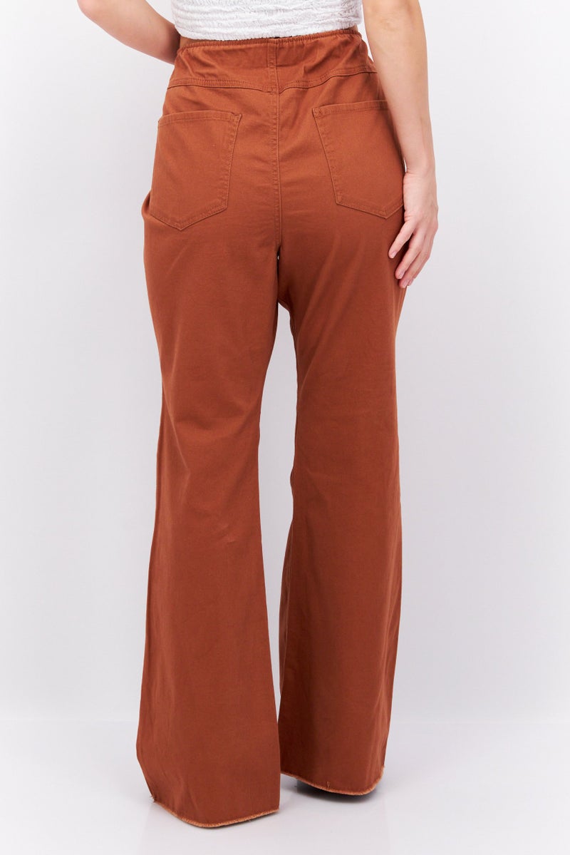 Tinseltown Women Plus Size High Rise Solid Stretchable Flared Pants, Brown - Image 2