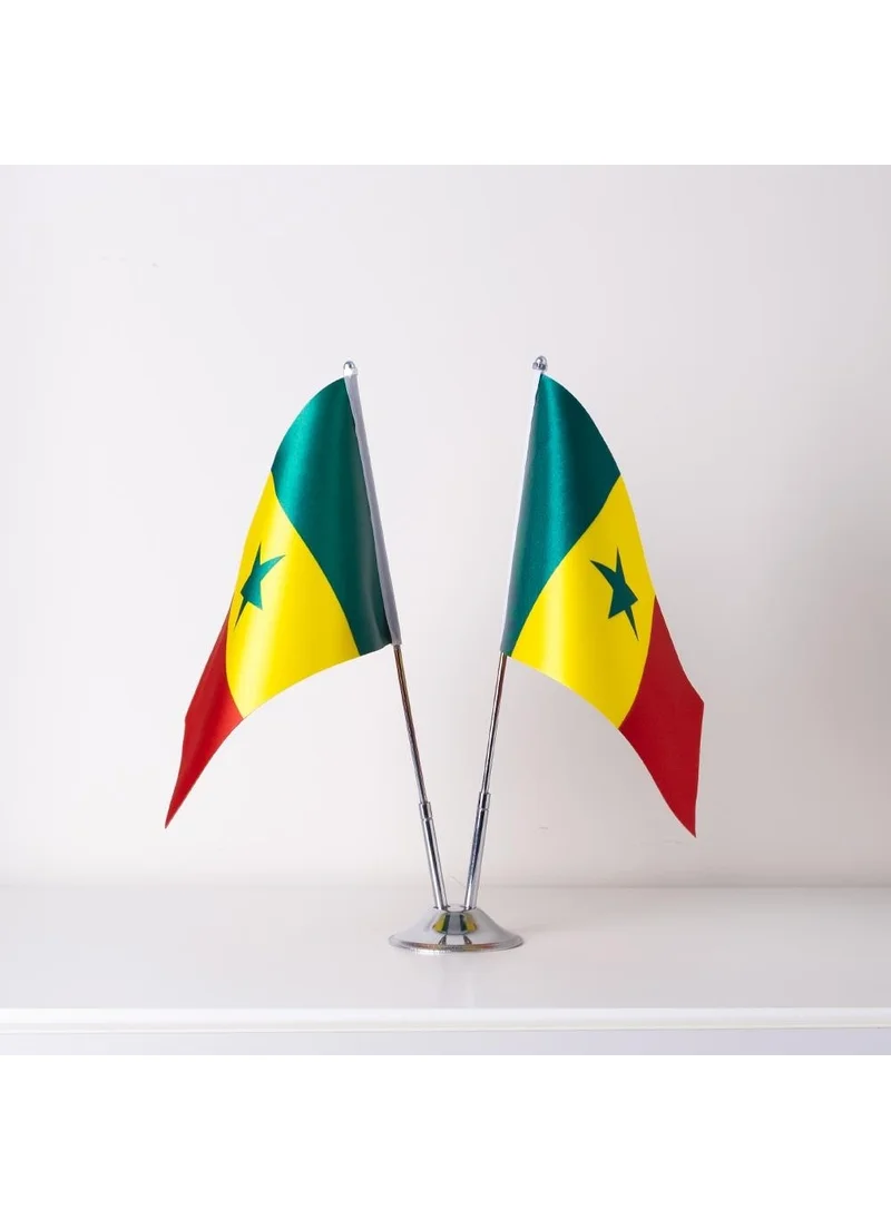 Zc Bayrak Zc Flag Senegal Set of 2 Table Flag Satin Fabric Digital Printing 15x22,5 cm