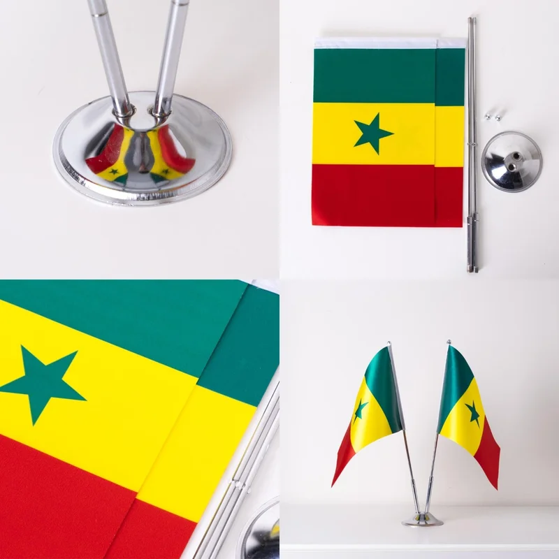 ZC Bayrak Zc Flag Senegal Set of 2 Table Flag Satin Fabric Digital Printing 15x22,5 cm