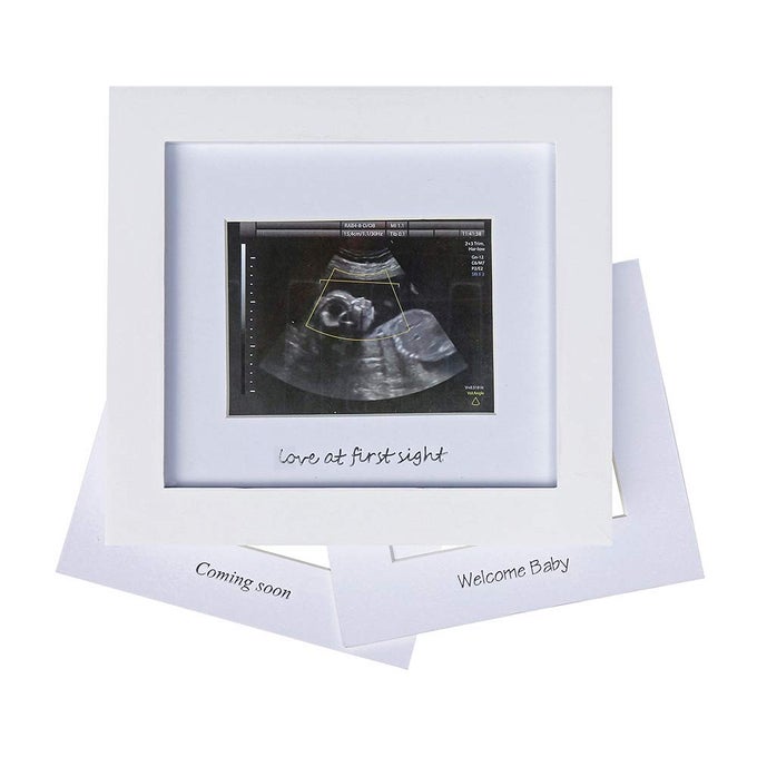 BABY SONOGRAM PHOTO FRAME ULTRASOUND PICTURE FRAME FOR EXPECTING PARENTS BABY SHOWERS GENDER REVEAL PARTIES NURSERY DECOR SILVER TEXT WHITE