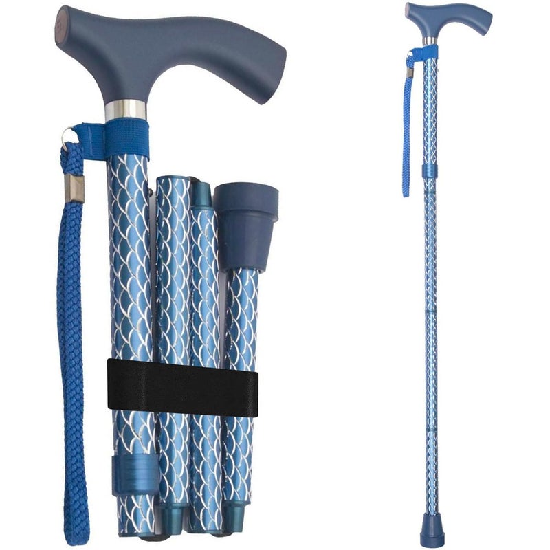 Switch Sticks Walking Cane for Men or Women, Foldable and Adjustable from 32-37 Inches, FSA and HSA Eligible, Engraved Azure - Image 1