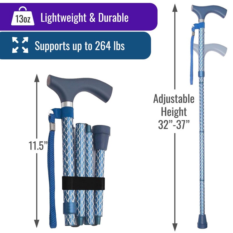 Switch Sticks Walking Cane for Men or Women, Foldable and Adjustable from 32-37 Inches, FSA and HSA Eligible, Engraved Azure - Image 4