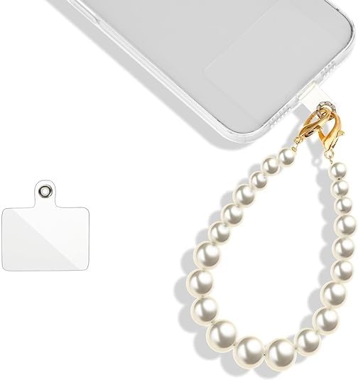 KHOLAD Universal Mobile Phone Chain & Lanyard Phone Charm With Beaded Pearl, Cell Phone Lanyard With Tether Tab, Phone Chain Strap, Hands-Free Wrist Strap, Off-White Phone Strap For Women - Image 1
