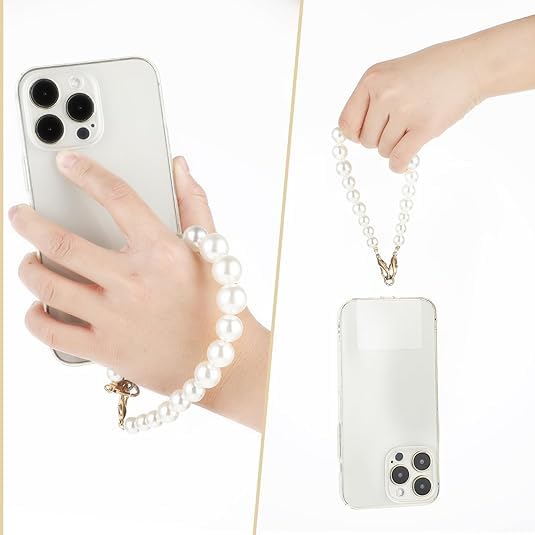 KHOLAD Universal Mobile Phone Chain & Lanyard Phone Charm With Beaded Pearl, Cell Phone Lanyard With Tether Tab, Phone Chain Strap, Hands-Free Wrist Strap, Off-White Phone Strap For Women - Image 2