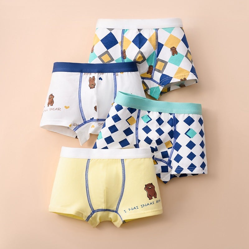 Combed cotton boys underwear cotton childrens underwear boxer pants baby boxer pants children shorts a generation of hair Rubik's Cube Bear Four Pack