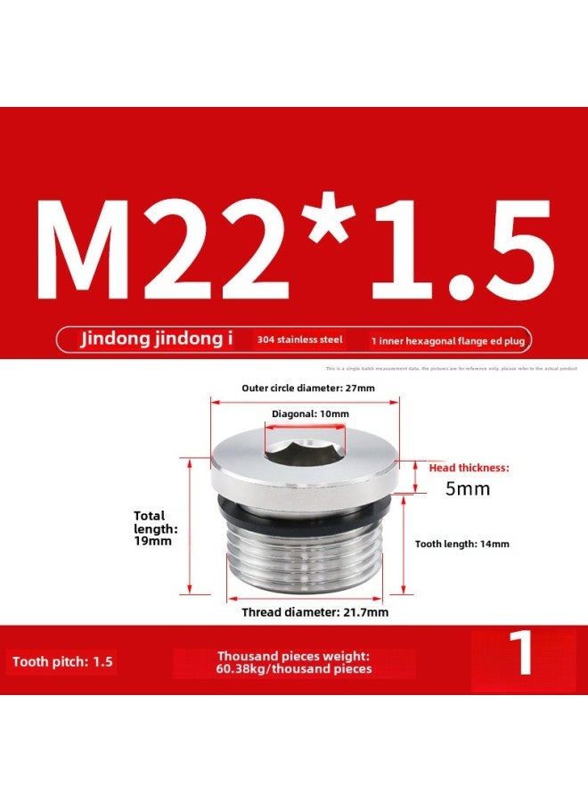 304 Hexagon Socket Plug With ED Ring Stainless Steel Oil Plug Pipe Plug Pipe Plug Oil Pipe Screw Plug 1 Points 2 Points 3 Points 4 Points 6 Points-Specification Model:M22*1.5【1 Piece】 - Image 1