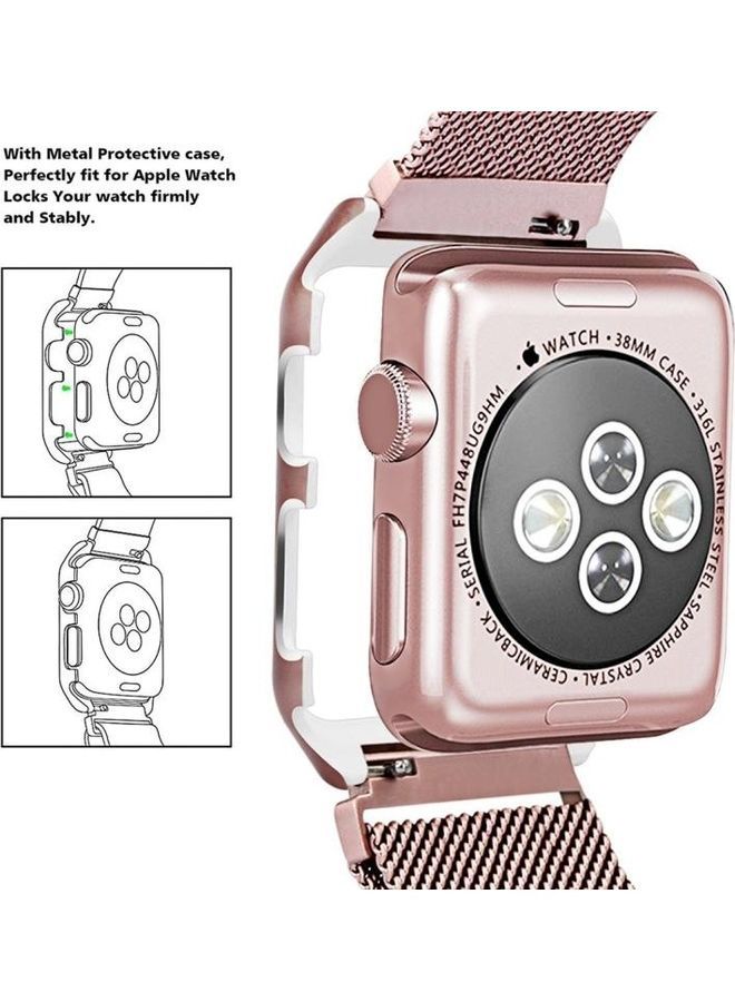 نيبمينينت سوار ساعة بديل بتصميم تراثي لساعة أبل 1/2/3 مقاس 38 مم وردي ذهبي - Image 2