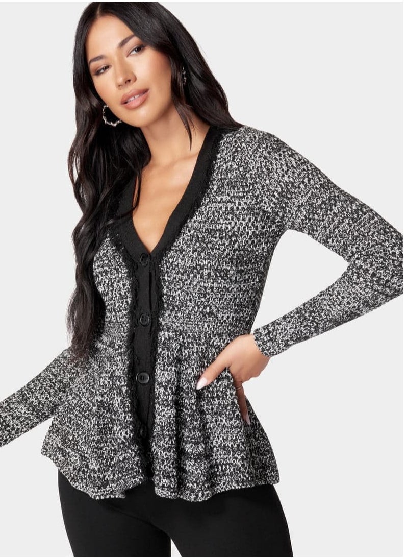 bebe - TWEED PEPLUM SWEATER CARDIGAN - Image 1