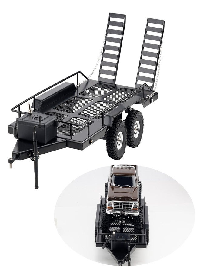 DJX RC Trailer Metal Hitch Mount Trailer with Led Light for TRX-4M FCX18 F150 Redcat Ascent18 HPI Venture-18 SCX24 AX24 FCX24 Etc 1/18 1/24 Upgrades Parts Accessories - Image 1