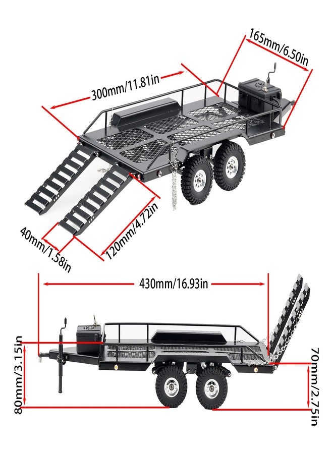 DJX RC Trailer Metal Hitch Mount Trailer with Led Light for TRX-4M FCX18 F150 Redcat Ascent18 HPI Venture-18 SCX24 AX24 FCX24 Etc 1/18 1/24 Upgrades Parts Accessories - Image 3
