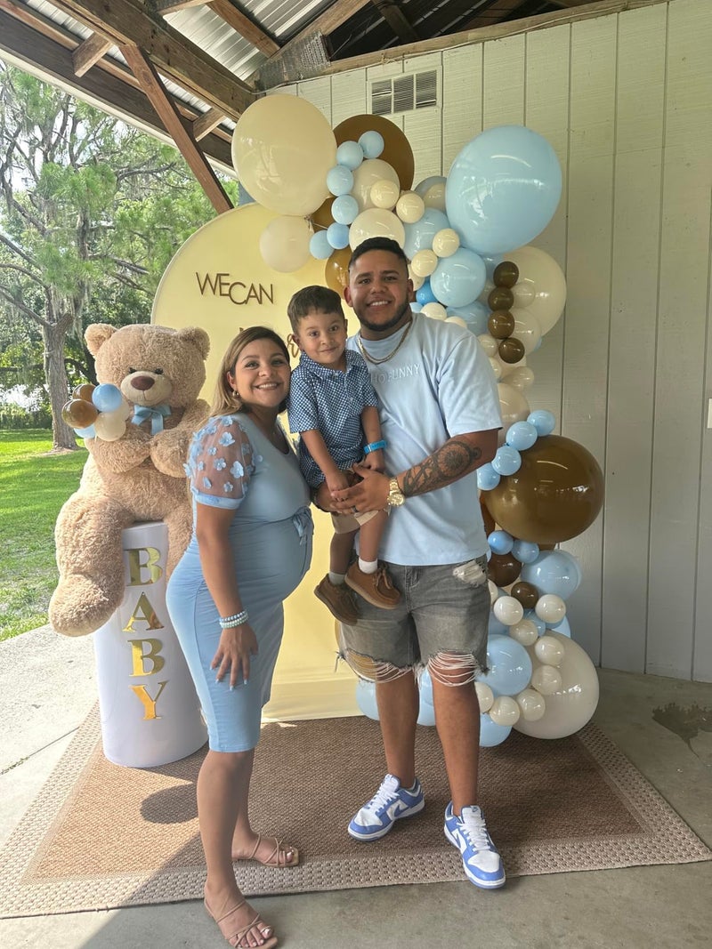 LAHILO Floral Mesh Bishop Short Sleeve Maternity Midi Dress, Summer Maternity Bodycon Dress for Baby Shower - Image 4