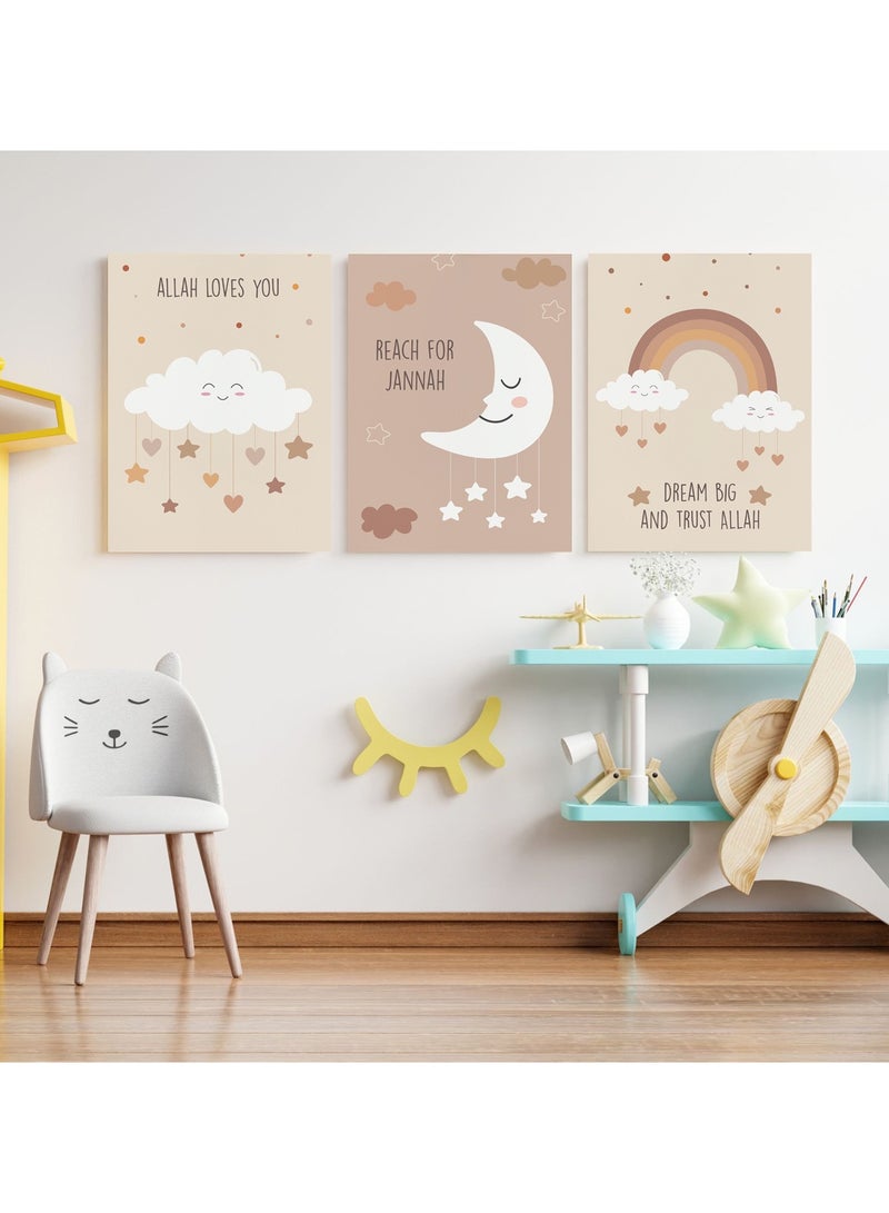 Tableau of three islamic decor - quotes kids room  - nursery room 