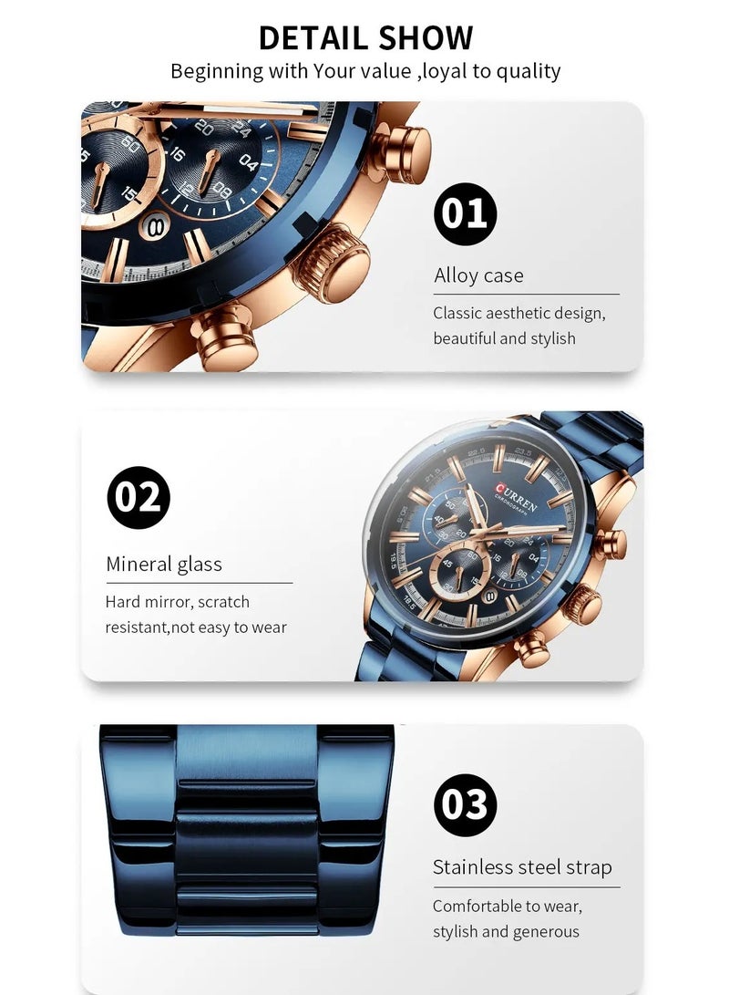 CURREN CURREN Hot Fashion Mens Watches Top Brand Luxury Wrist Watch Quartz Clock Watch Men Waterproof Chronograph  - Image 4