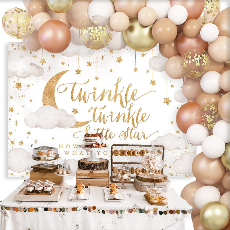 Mocsicka Twinkle Twinkle Little Star Backdrop 7x5ft Beige Gender Reveal Boy or Girl Party Background Decorations Cloud Moon Baby Shower Decorations Photoshoot Backdrops - Image 2