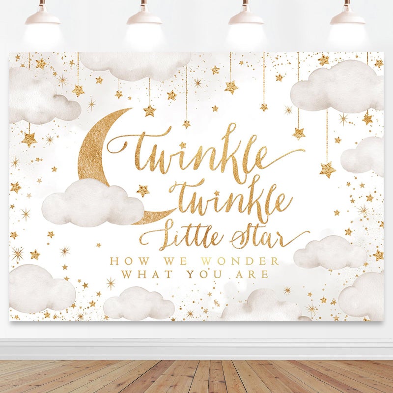 Mocsicka Twinkle Twinkle Little Star Backdrop 7x5ft Beige Gender Reveal Boy or Girl Party Background Decorations Cloud Moon Baby Shower Decorations Photoshoot Backdrops - Image 1