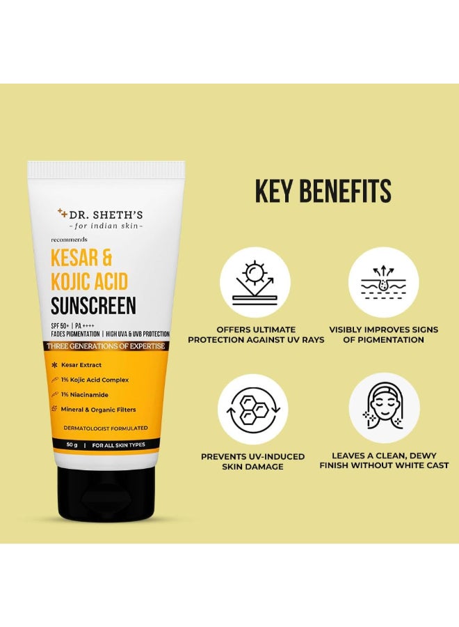 Dr. Sheth's Kesar And Kojic Acid Sunscreen For All Skin Types Spf 50 Pa++++ For Pigtation-Free Skin | No White Cast And Light Weight For Daily Moisturization- 50G, Pack Of 1 - Image 3