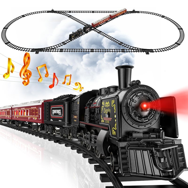 Hot Bee Train Set, Christmas Tree Train Toys with Luxury Tracks & Glowing Passenger Cars, Metal Toy Train with Smoke, Sound and Light, Toddler Model Train Set for 3 4 5 6 7+ Years Old Boys Gifts Kids - Image 1