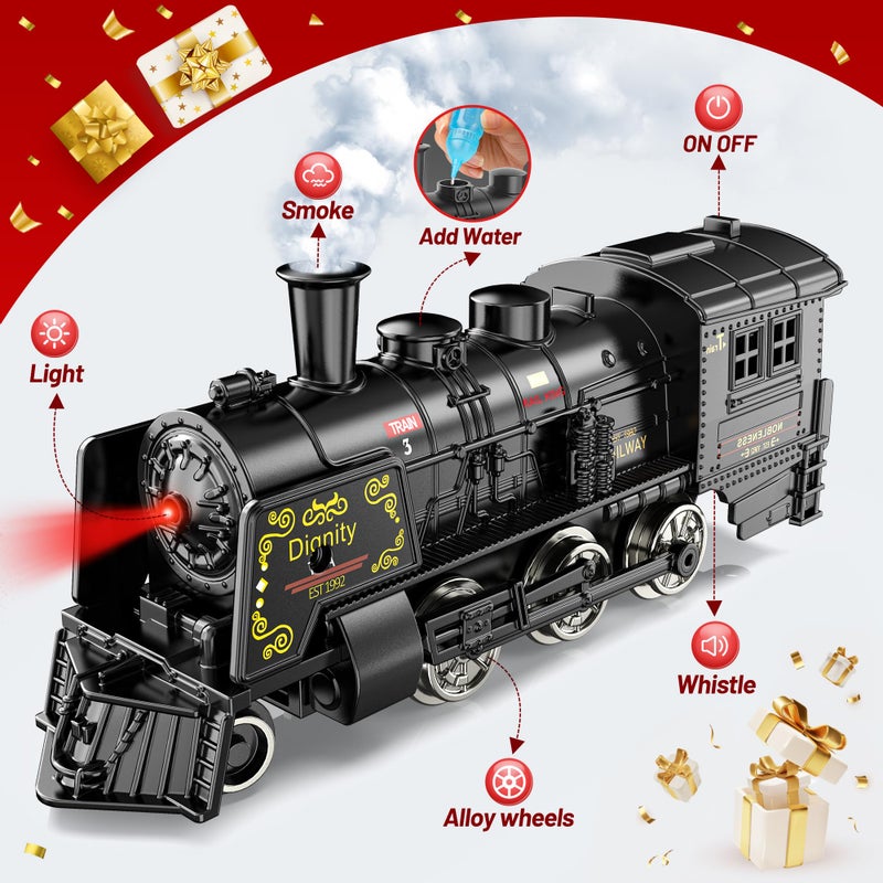 Hot Bee Train Set, Christmas Tree Train Toys with Luxury Tracks & Glowing Passenger Cars, Metal Toy Train with Smoke, Sound and Light, Toddler Model Train Set for 3 4 5 6 7+ Years Old Boys Gifts Kids - Image 2