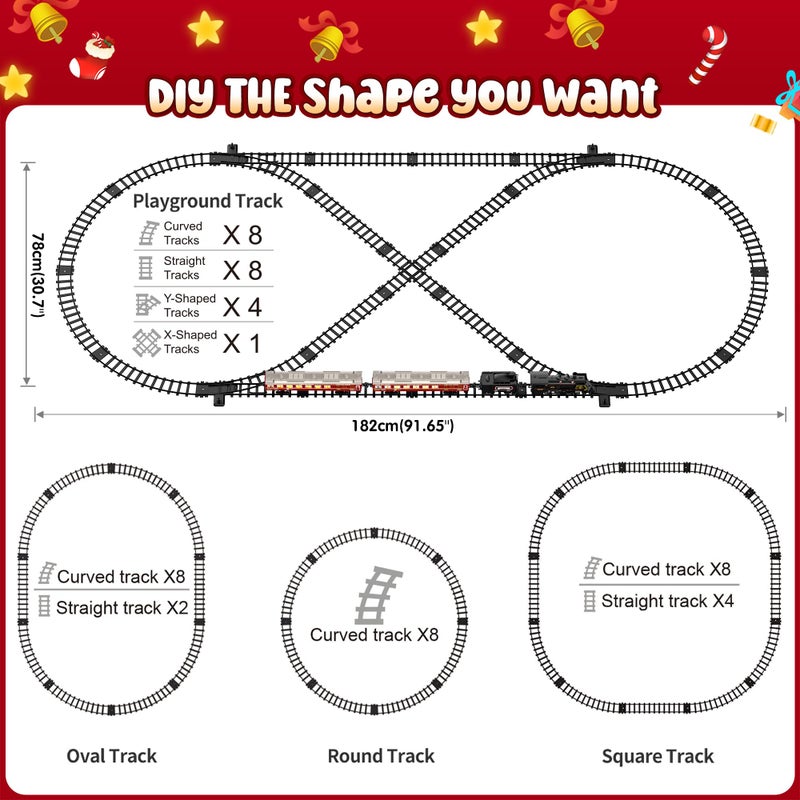 Hot Bee Train Set, Christmas Tree Train Toys with Luxury Tracks & Glowing Passenger Cars, Metal Toy Train with Smoke, Sound and Light, Toddler Model Train Set for 3 4 5 6 7+ Years Old Boys Gifts Kids - Image 5