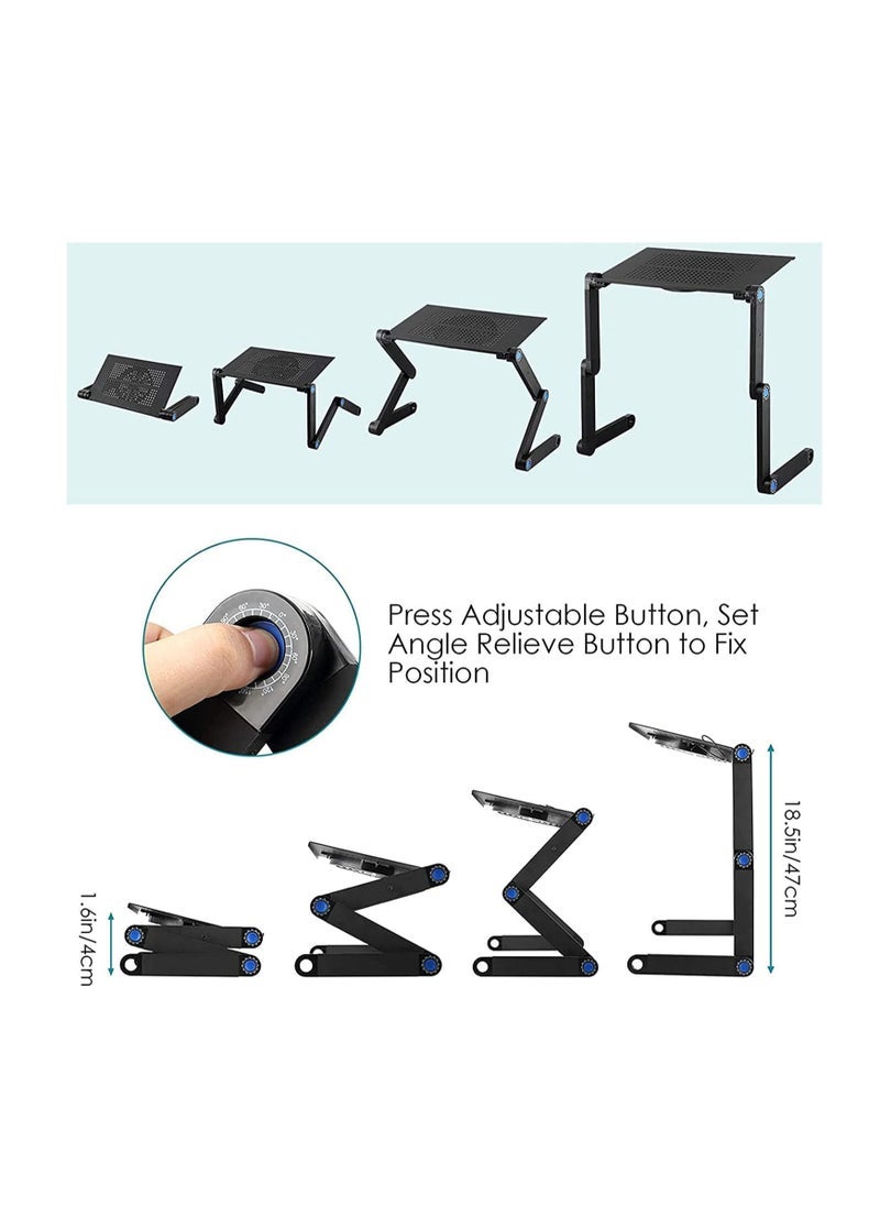 JAJEEK Adjustable Laptop Stand with USB-Powered Large Cooling Fan & Mouse Platform – Foldable Aluminum Laptop Table Riser for Bed, Sofa, Couch, Office – Ergonomic Height & Angle Adjustable Laptop Desk for Gaming, Typing, Reading & Studying  - Image 2