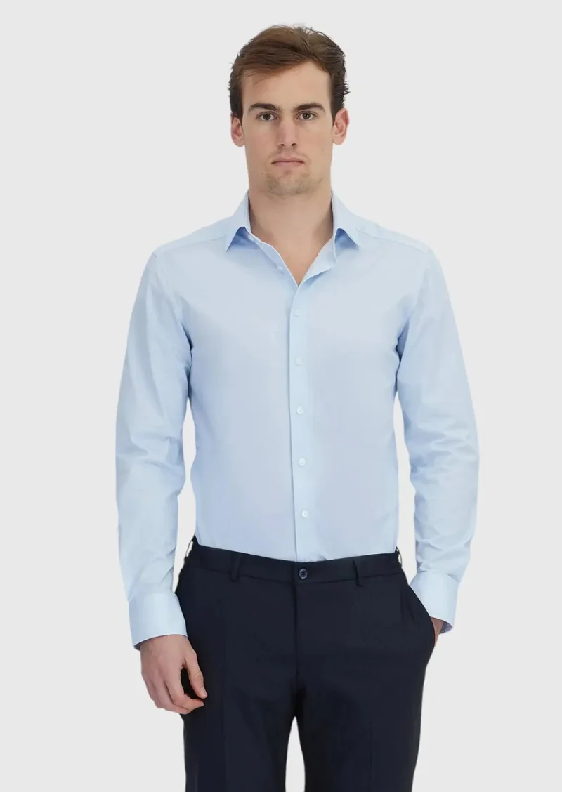 RAMSEY Light Blue Printed Regular Fit Knitting Classical Cotton Blended Shirt