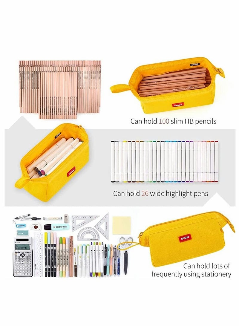 Spacious & Sturdy Yellow Pencil Case with Comfortable Grip - Ideal Organizer for School, Office, & Makeup, Perfect for Teens & Adults - Image 2